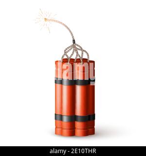 Dynamite Bomb with Burning Wick. Military Detonate Red Weapon. Vector Stock Vector