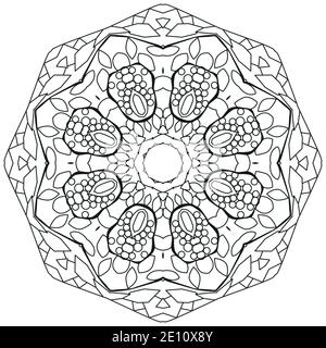Decorative round ornaments. Unusual flower shape. Oriental vector, Anti-stress therapy patterns. Weave design elements for coloring. Stock Vector