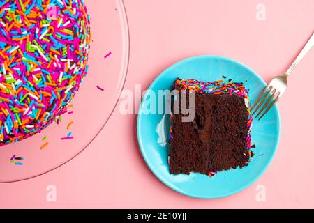 Slice of chocolate cake on a plate Stock Photo