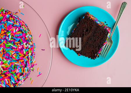 Slice of chocolate cake on a plate Stock Photo