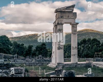 Temple of Asclepius in Epidaurus. Argolis, Peloponnese, Greece. Stock Photo