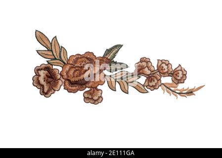 Embroidered flowers isolated on white background Stock Photo