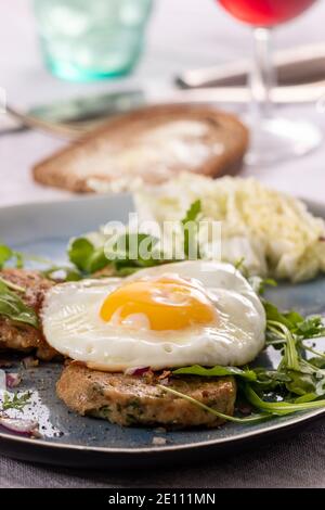 Bavarian Dumpling Groestl With An Egg Stock Photo