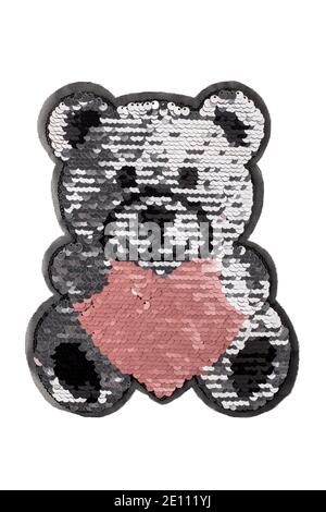 Pink Teddy bear patch isolated on white background Stock Photo - Alamy