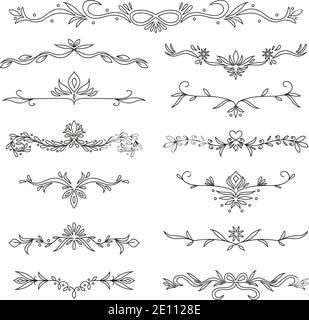Fancy sketch text dividers or elegance separator set. Can be used as wedding invitation elements, typographic decoration or restaurant menu headers Stock Vector