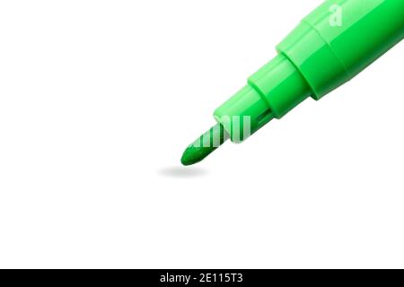 Macro close up of a green felt tip pen on a white background Stock Photo