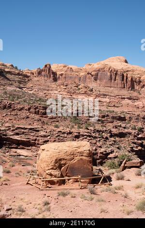 The Birthing Rock, Kane Creek Road, Moab, Utah, USA. Contains ancient Native American rock art. Stock Photo