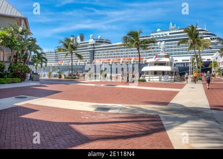 A cruise ship docking on the waterfront of the Port of Key West in the Florida Keys. Stock Photo