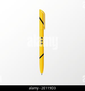 Realistic layout. Pen in yellow and black corporate colors to jot down your ideas. Vector design is suitable for large companies and corporations, as Stock Vector