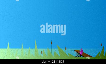 Vector fisher in grain brush style Stock Vector