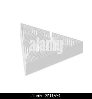 Complicated gray labyrinth in triangle shape in isometric view on white Stock Vector