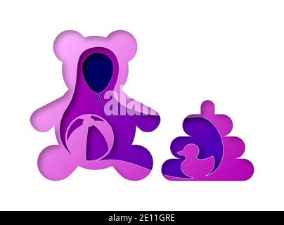 Vector teddy bear in paper art style Stock Vector