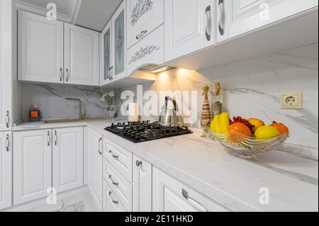 White modern kitchen in classic style Stock Photo