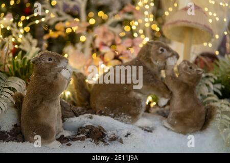 toy squirrel on the snow. Christmas installation. high quality Stock Photo