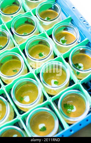 Homemade Gazpacho Soup In Glasses Stock Photo