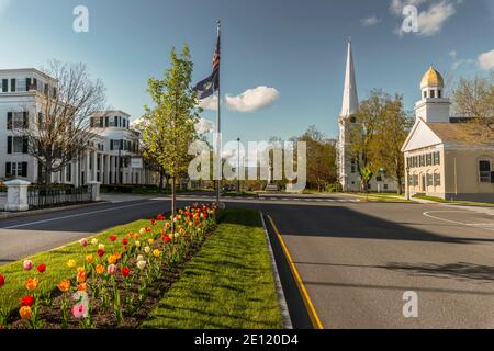 View of the historic and colorful Manchester Village in Manchester, Vermont. Stock Photo