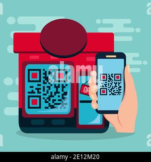 restaurant use qr code for cashless payment vector illustration Stock Vector