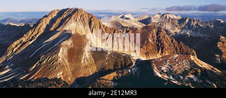 Sunrise on Castle Peak in Idaho White Cloud Mountains. Stock Photo