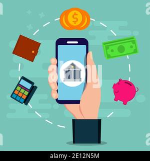online banking use smartphone concept  vector illustration in flat style Stock Vector