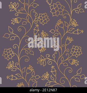 Seamless pattern. Gold floral ornament on a dark background. Fashionable textures of Golden luster. Vector illustration Stock Vector