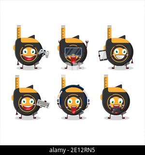 Tape measure cartoon character are playing games with various cute emoticons. Vector illustration Stock Vector