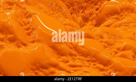closeup of orange flowing liquid, 3D render Stock Photo