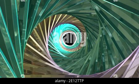 Sci-Fi Triangular Seamless Tunnel with nice environmental Light reflections, Abstract Background, 3D render Stock Photo