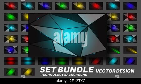 set abstract background technology design bundle. vector triangle shape on black background Stock Vector