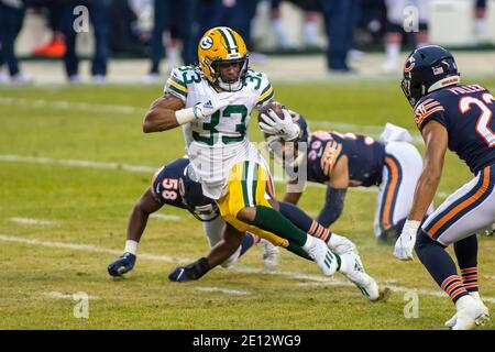 Chicago, Illinois, USA. 03rd Jan, 2021. - Packers #13 Allen Lazard warms up  before the NFL Game between the Green Bay Packers and Chicago Bears at  Soldier Field in Chicago, IL. Photographer: