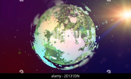 Planet from space, Hyper realistic planet with nice environmental light effects, Technology and Business and Environment concept. 3D render Stock Photo