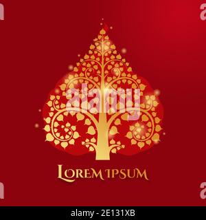 Golden bodhi tree silhouette shape with lighting effect use for logo, decoration. Stock Vector