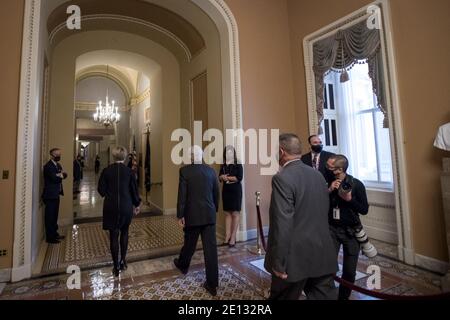 Washington, United States. 03rd Jan, 2021. United States Senate Majority Leader Mitch McConnell (Republican of Kentucky) walks to his office from the Senate chamber at the U.S. Capitol as the 117th Congress convenes in Washington, DC, Sunday, January 3, 2021. Photo by Rod Lamkey/CNP/ABACAPRESS.COM Credit: ABACAPRESS/Alamy Live News Stock Photo