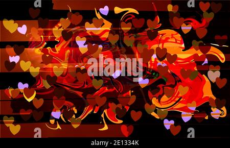 St Valentines day graffity background with hearts and curves layered eps10 vector illustration. Stock Vector