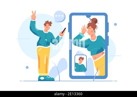 Guy talking on video connection with a girl Stock Vector