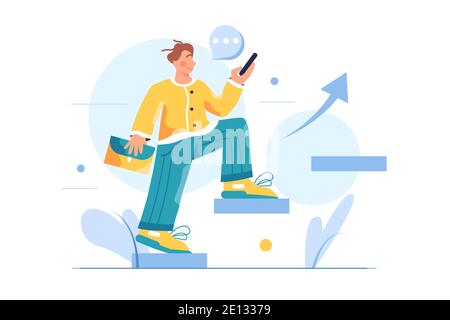 The guy is climbing on an upward graph Stock Vector