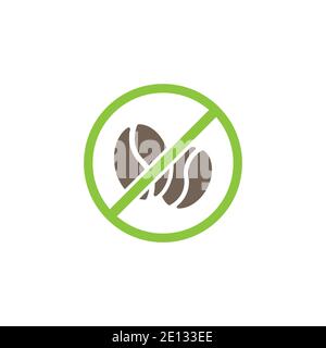 caffeine free seal or stamp. coffee beans in green crossed circle icon. Flat vector illustration isolated on white background. Eco, healthy, organic s Stock Vector