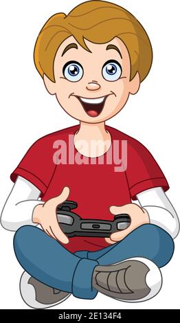 Happy teenager kid playing video game console Stock Vector