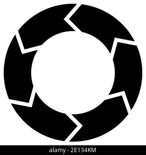 Circular diagram with rotation, six steps. Black on white background. Stock Vector