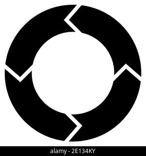 Circular diagram with rotation, four steps. Black on white background. Stock Vector