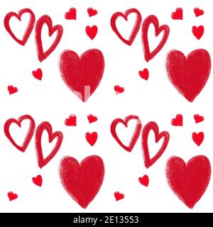 Seamless pattern with red heart on white background Stock Photo