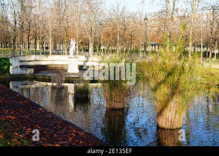 PARIS, FRANCE -18 DEC 2020- Day view of the Jardin des Tuileries garden in the 1st arrondissement of Paris. Stock Photo