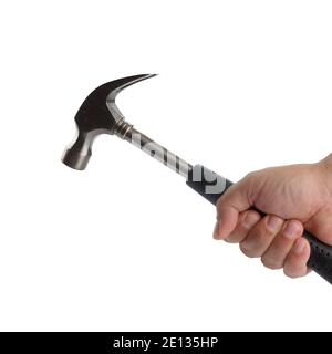 male hand using hammer work tool isolated Stock Photo