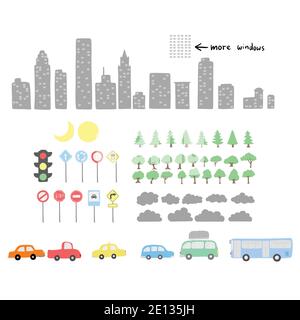 extraction of cityscape hand drawn flat design illustration vector. Editable artwork. Stock Vector