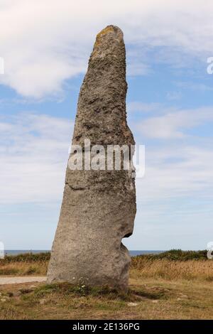 Menhir Cam Louis - megalithic monument in Plouescat in Brittany, France Stock Photo