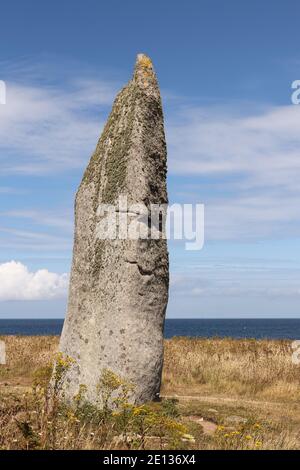 Menhir Cam Louis - megalithic monument in Plouescat in Brittany, France Stock Photo