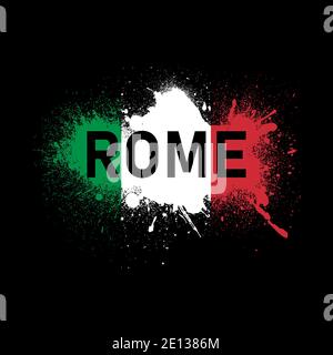 Rome - trendy brush hand lettering with ink splashes. Greetings for t-shirt, mug, card, logo, tag, postcard, banner. Drawn art sign. Vector Stock Vector