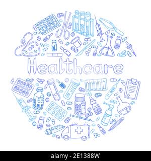 Hand Drawn Haelthceare doodle. Vector isolated Stock Vector