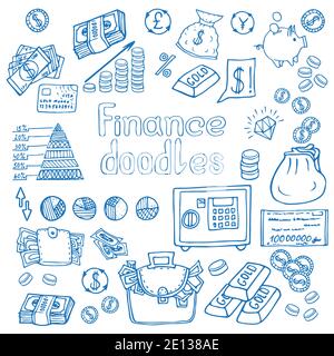 Doodle Business and Finanse isolated. Vector illustration Stock Vector
