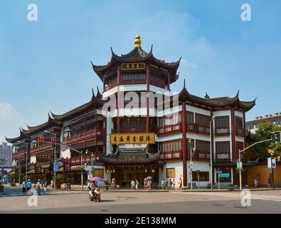 Shanghai, China - July 29, 2015: Markets and tourist shops at the Old City God Temple commercial area in the old part of Shanghai, China. Part of the Stock Photo