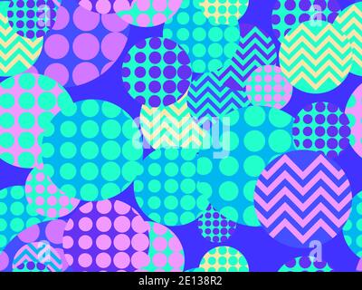 Geometric pattern inside circles seamless pattern in the style of the 80s. Geometric shapes. Retro fashion background for wrapping paper, print, fabri Stock Vector